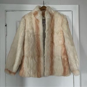 Elan 100% Rabbit Hair Dyed Fur Striped Cream Coat Open Jacket Style Size Medium